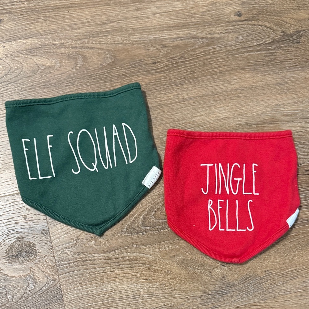 Rae Dunn Green and Red Kids Bandana Bib Set